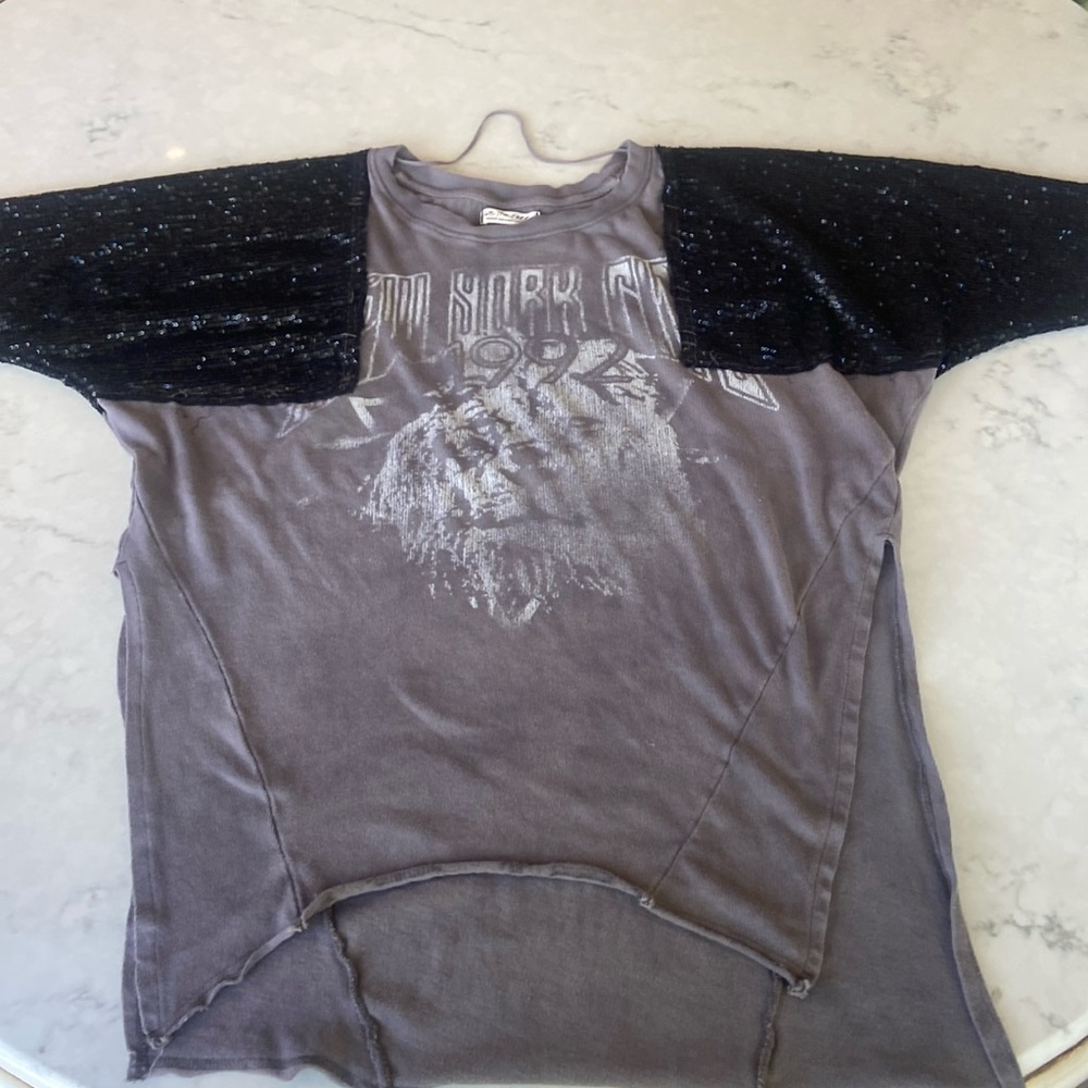 Free People T-shirt with sequin sleeves